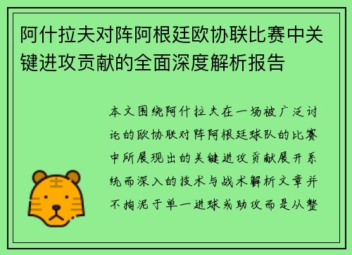 阿什拉夫对阵阿根廷欧协联比赛中关键进攻贡献的全面深度解析报告 阿什拉夫对阵阿根廷欧协联比赛中关键进攻贡献的全面深度解析报告