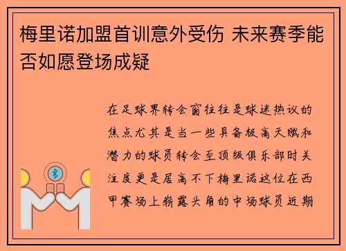 梅里诺加盟首训意外受伤 未来赛季能否如愿登场成疑